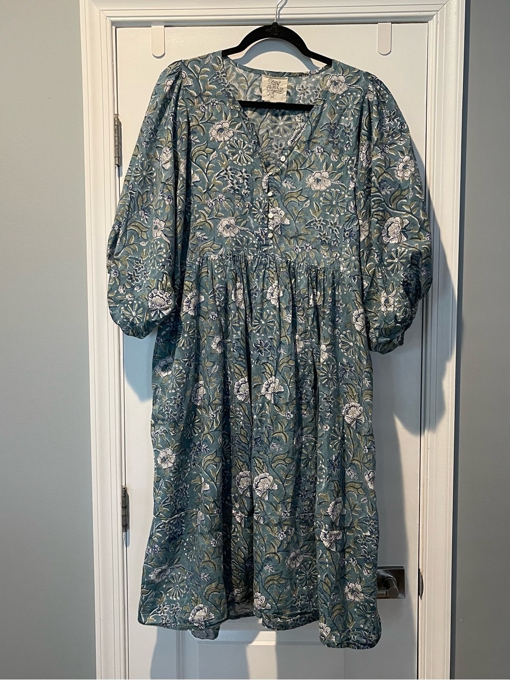 River Goddess Cotton Puff Sleeve Dress 3X Plus Floral Print Pockets